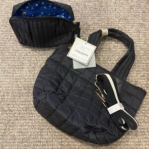 Shiraleah Ezra Mini Tote Crossbody AND Cosmetic Pouch - Black Nylon NWT